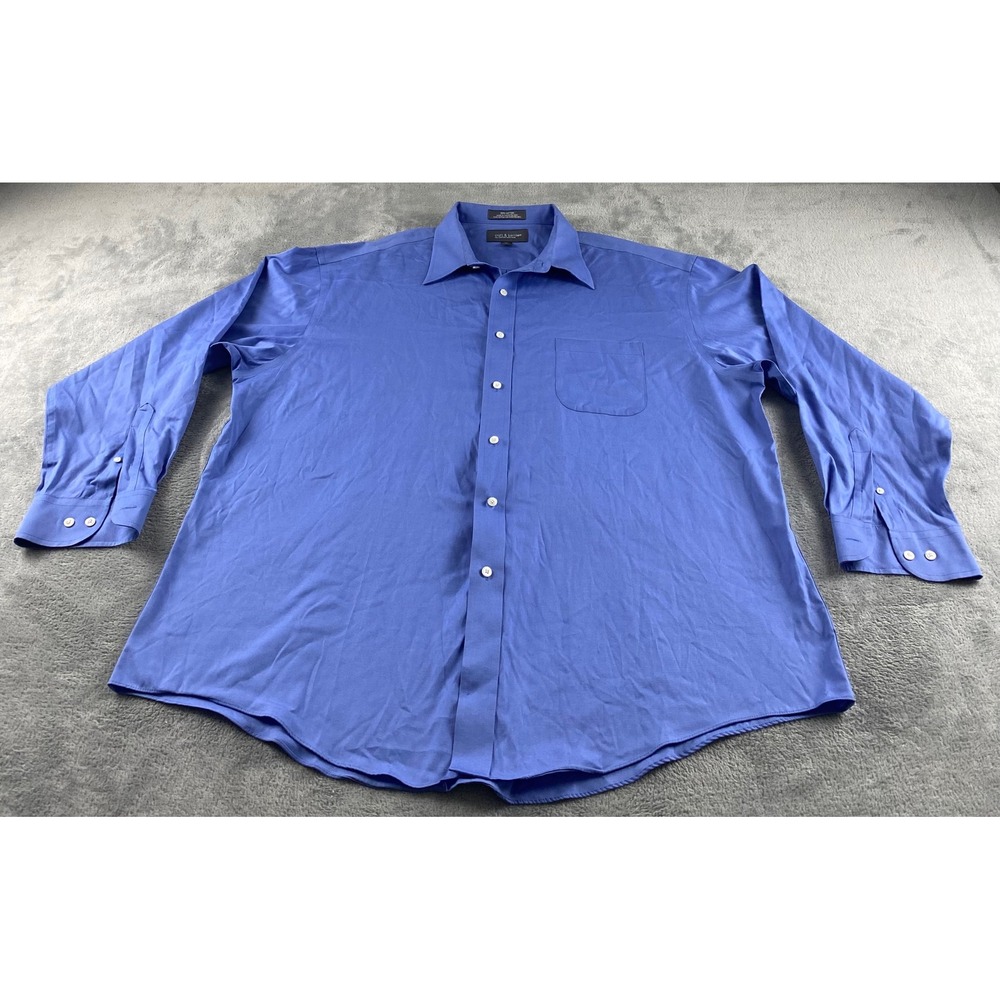 Croft & Barrow Mens Blue Non-Iron 100% Cotton Long Sleeve Dress Shirt 18 1/2 36